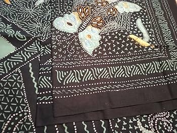 Amazon.co.jp: インドネシア バリ バティック 生地 黒 橙 緑